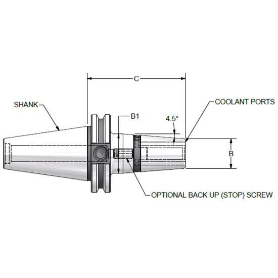 Parlec C50A-50SF315-9C | 1/2" Hole Diameter x 3.15" Projection CAT50 0.94" Nose Diameter 25,000 RPM Through Coolant Shrink Fit Tool Holder & Adapter