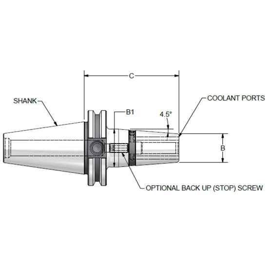 Parlec C50A-75SF512-9C | 3/4" Hole Diameter x 5.12" Projection CAT50 1.30" Nose Diameter 25,000 RPM Through Coolant Shrink Fit Tool Holder & Adapter
