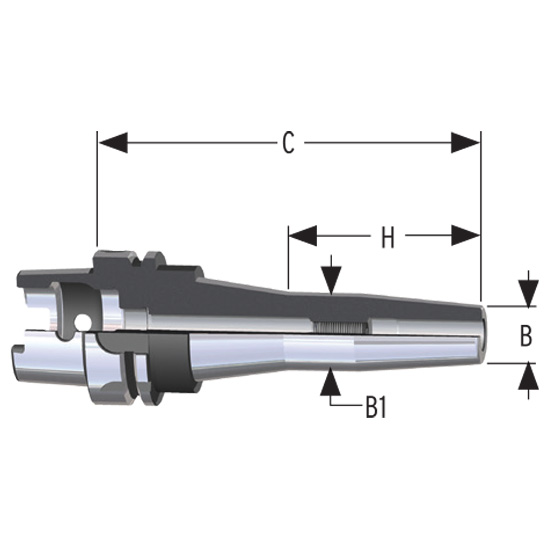 Parlec H63A-38SF630-9C | 3/8" Hole Diameter x 6.30" Projection HSK63A 0.94" Nose Diameter 25,000 RPM Through Coolant Shrink Fit Tool Holder & Adapter