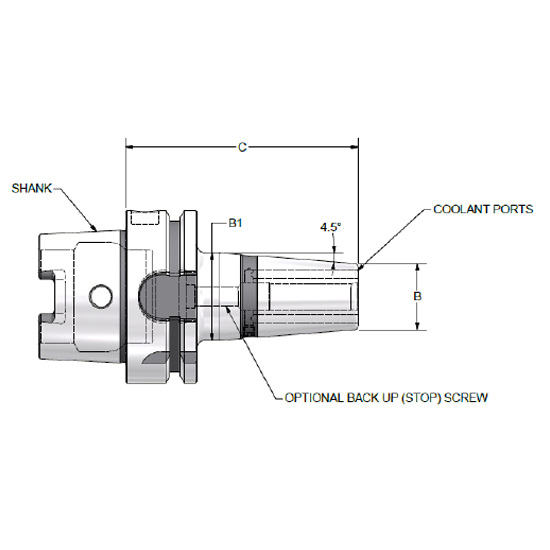 Parlec H63A-M16SF95-9C | 16.00mm Hole Diameter x 95.00mm Projection HSK63A 27.00mm Nose Diameter 25,000 RPM Through Coolant Shrink Fit Tool Holder & Adapter