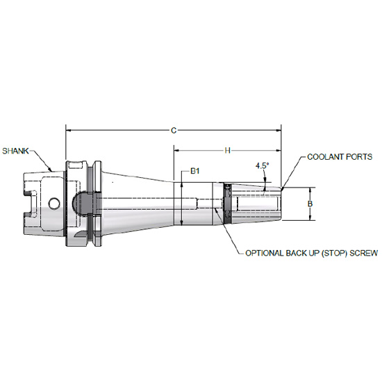 Parlec H63A-M20SF160-9C | 20.00mm Hole Diameter x 160.00mm Projection HSK63A 27.00mm Nose Diameter 25,000 RPM Through Coolant Shrink Fit Tool Holder & Adapter