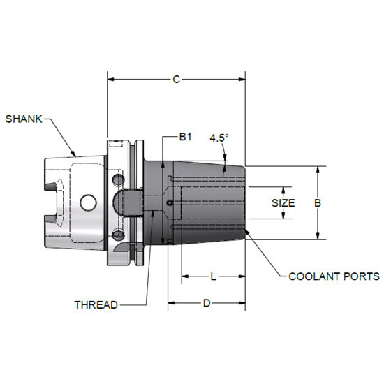 Parlec H100A-12SHD433-9C | 1-1/4" Hole Diameter x 4.33" Projection HSK100A 2.76" Nose Diameter 25,000 RPM Through Coolant Shrink Fit Tool Holder & Adapter