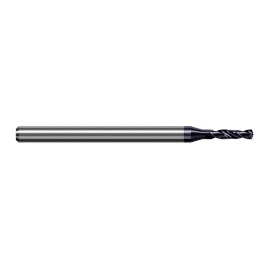 Harvey Tool DHE0100-C3 | 0.254mm Diameter x 3.000mm Shank x 50.000mm OAL 140 Degree Drill Point AlTiN Coated Solid Carbide Micro Drill Bit