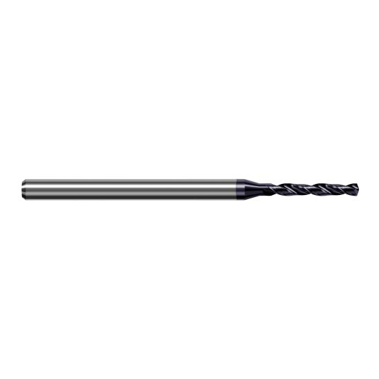 Harvey Tool BVT0995-C3 | 2.527mm Diameter x 4.000mm Shank x 63.000mm OAL 140 Degree Drill Point AlTiN Coated Solid Carbide Micro Drill Bit