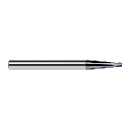 Harvey Tool 66664-C6 | 1/64" Diameter x 3/16" Shank x 0.0120" LOC x 2" OAL 2FL AlTiN Nano Coated Carbide Ball End Mill