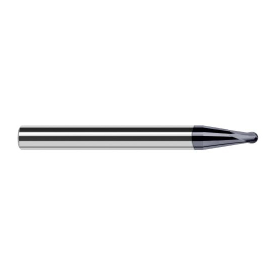 Harvey Tool 40015-C6 | 1/64" Diameter x 3/16" Shank x 0.0120" LOC x 2" OAL 2FL AlTiN Nano Coated Carbide Ball End Mill