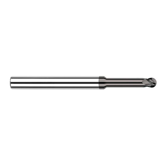 Harvey Tool 61015 | 1/64" Diameter x 1/8" Shank x 0.0230" LOC x 2-1/2" OAL 4FL CVD Diamond Coated Carbide Ball End Mill
