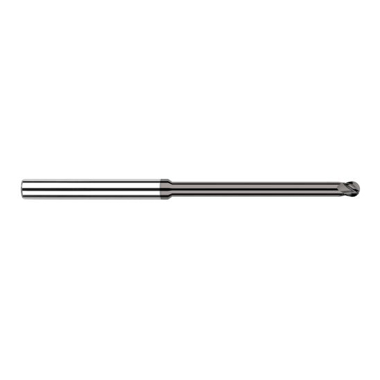 Harvey Tool 65215 | 1/64" Diameter x 1/8" Shank x 0.0230" LOC x 2-1/2" OAL 4FL CVD Diamond Coated Carbide Ball End Mill