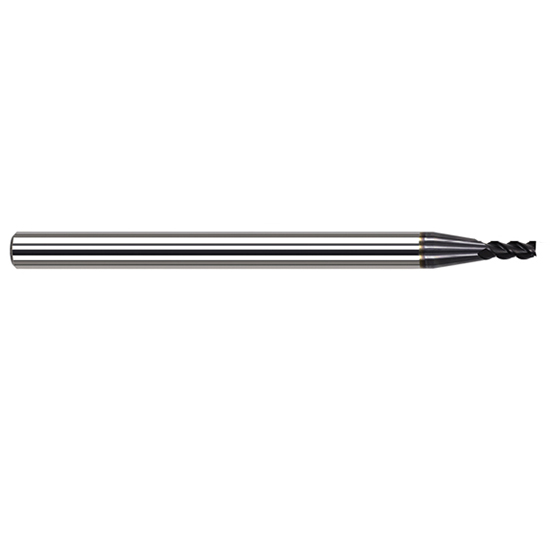 Harvey Tool 53878-C3 | 5/64" Diameter x 1/8" Shank x 13/32" LOC x 2-1/2" OAL 0.0100" Radius 3FL AlTiN Coated Carbide Corner Radius & Corner Chamfer End Mill for Medium Alloy Steels