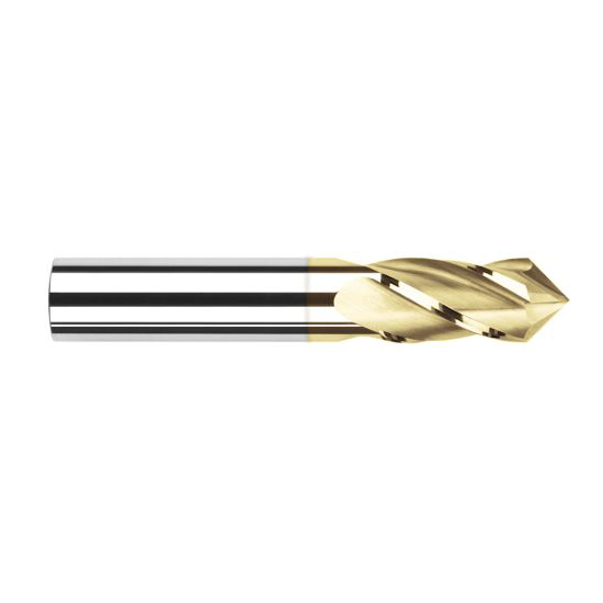 Harvey Tool 15332-C1 | 1/2" Diameter x 1/2" Shank x 1" LOC 90 Degree Point Angle 4FL TiN Coated Solid Carbide Drill Mill