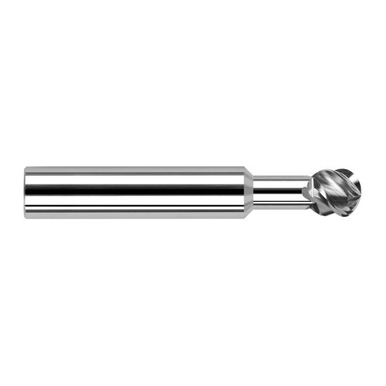 Harvey Tool 997108 | 270 Degree Sperical Ball 1/8" Diameter x 1/8" Shank x 0.1070" LOC x 3" OAL 4FL Uncoated Carbide Undercutting End Mill
