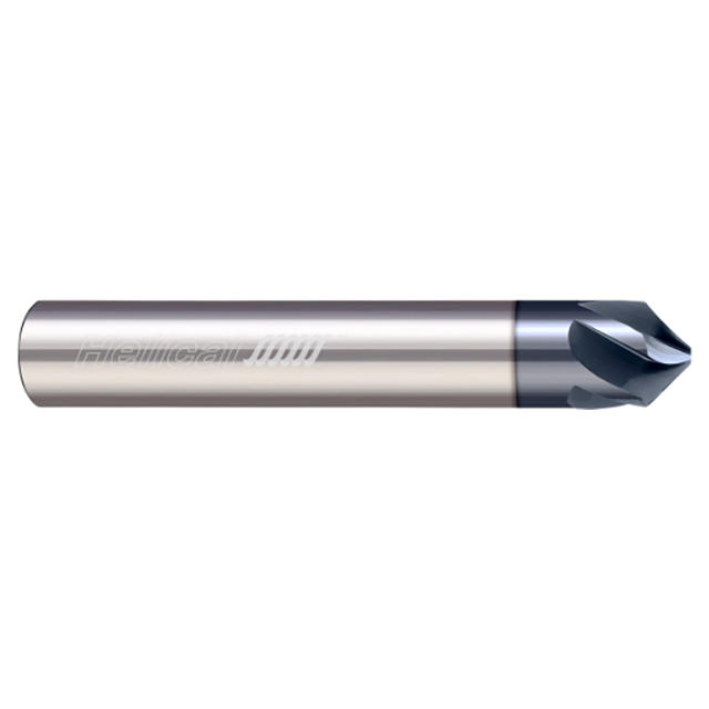 Helical Solutions 82662 | HPCM90-51000 1" Cutter Head Diameter x 1" Shank x 4" OAL x 90 Degree Included Angle 5 Flute Aplus Coated Solid Carbide Chamfer Mill