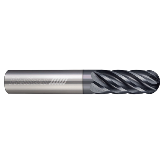 Helical Solutions 59450 | HEV-L-60500-BN 1/2" Diameter x 1/2" Shank x 2" LOC x 4" OAL 6 Flute Aplus Coated Solid Carbide Ball End For Steels, High-Temp Alloys & Titanium