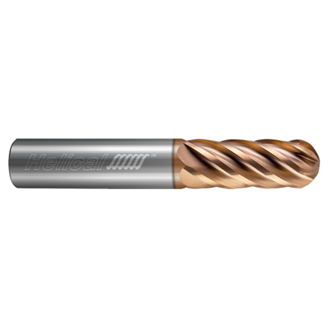 Helical Solutions 81927 | HEV-M-60250-BN 1/4" Diameter x 1/4" Shank x 1" LOC x 3" OAL 6 Flute Tplus Coated Solid Carbide Ball End For Steels, High-Temp Alloys & Titanium