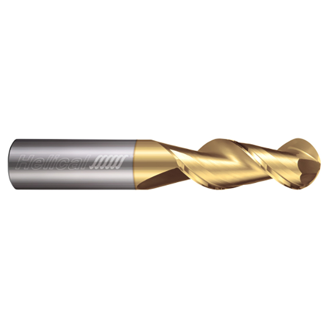 Helical Solutions 17157 | H45AL-SR-20250-BN 1/4" Diameter x 1/4" Shank x 1/2" LOC x 2-1/2" OAL 2 Flute Zplus Coated Solid Carbide Ball End For Aluminum