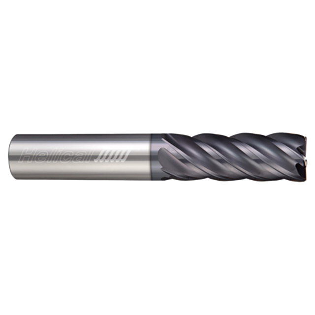 Helical Solutions 81741 | HEV-S-50312-R.010 5/16" Diameter x 5/16" Shank x 7/16" LOC x 2" OAL x 0.0100" Corner Radius 5 Flute Aplus Coated Solid Carbide Corner Radius End Mill For Steels, High-Temp Alloys & Titanium