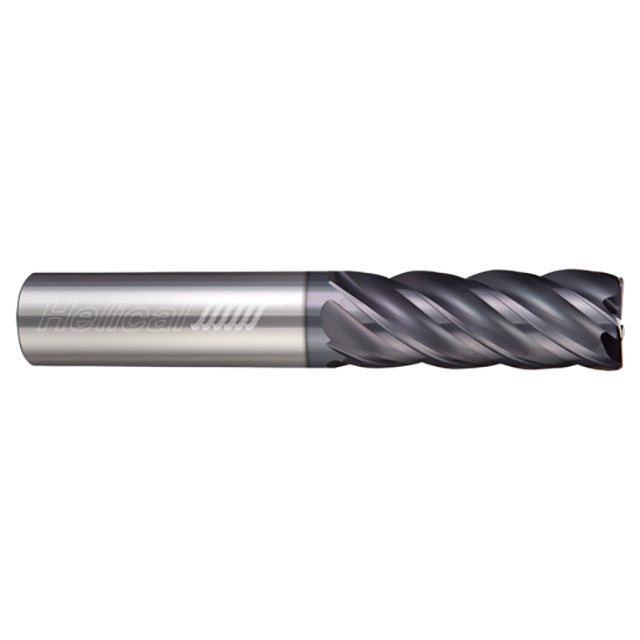 Helical Solutions 34287W | HEV-R-50500-R.030 1/2" Diameter x 1/2" Shank x 1-1/4" LOC x 3" OAL x 0.030" Corner Radius 5 Flute Aplus Coated Solid Carbide Corner Radius End Mill For Steels, High-Temp Alloys & Titanium
