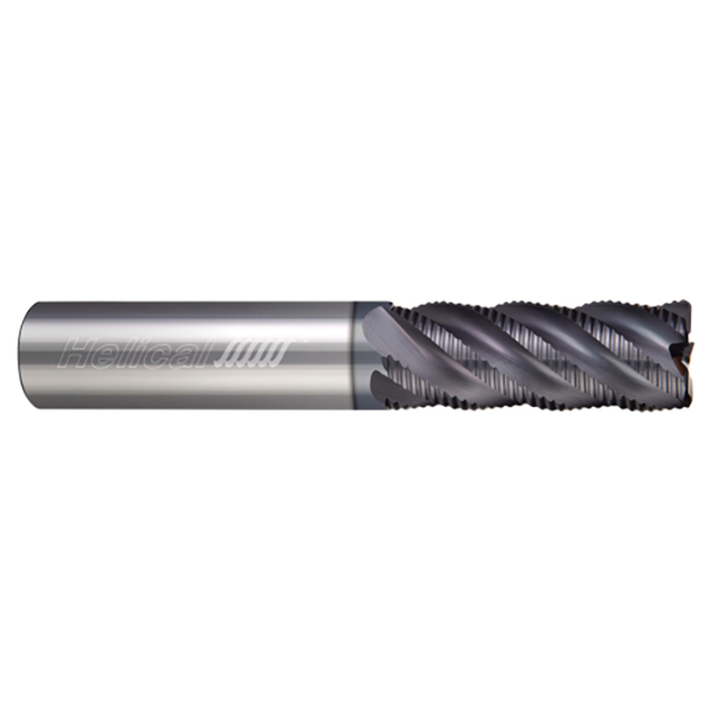 Helical Solutions 55377 | HXVR-S-51000-R.060 1" Diameter x 1" Shank x 1-1/4" LOC x 4" OAL x 0.0600" Corner Radius 5 Flute Aplus Coated Solid Carbide Roughing End Mill For Steels, High-Temp Alloys & Titanium