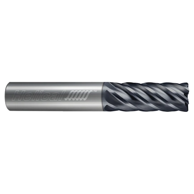 Helical Solutions 59323 | HEV-S-60500-R.125 1/2" Diameter x 1/2" Shank x 5/8" LOC x 2-1/2" OAL x 0.125" Corner Radius 6 Flute Aplus Coated Solid Carbide Corner Radius End Mill For Steels, High-Temp Alloys & Titanium