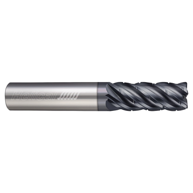 Helical Solutions 59394 | HEV-C-R-50187-R.010 3/16" Diameter x 3/16" Shank x 9/16" LOC x 2-1/2" OAL x 0.0100" Corner Radius 5 Flute Aplus Coated Solid Carbide Roughing End Mill For Steels, High-Temp Alloys & Titanium