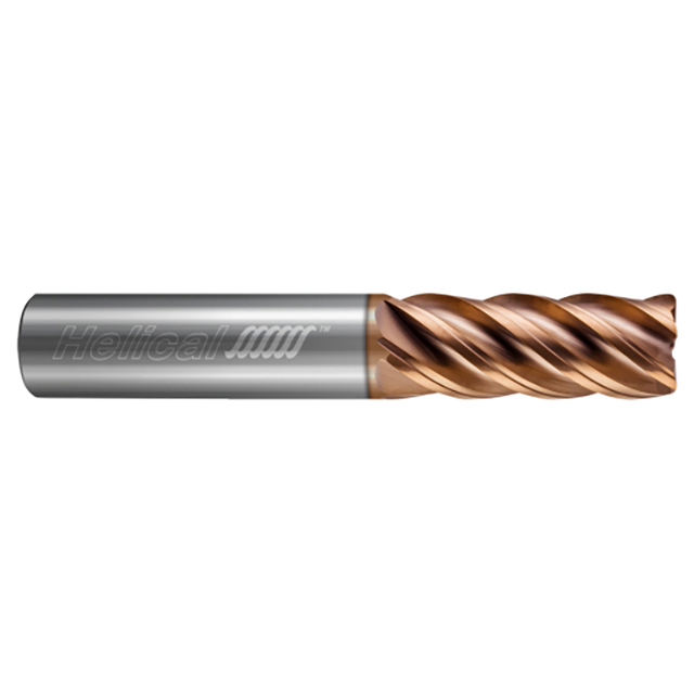 Helical Solutions 81865 | HEV-L-50375-R.030 3/8" Diameter x 3/8" Shank x 1-1/2" LOC x 3-1/2" OAL x 0.0300" Corner Radius 5 Flute Tplus Coated Solid Carbide Corner Radius End Mill For Steels, High-Temp Alloys & Titanium