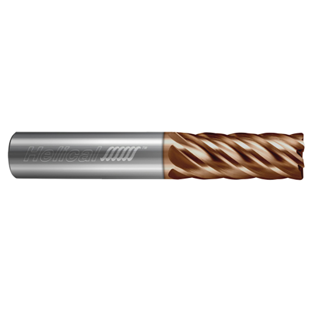 Helical Solutions 81905 | HEV-M-60250-R.060 1/4" Diameter x 1/4" Shank x 1" LOC x 3" OAL x 0.0600" Corner Radius 6 Flute Tplus Coated Solid Carbide Corner Radius End Mill For Steels, High-Temp Alloys & Titanium