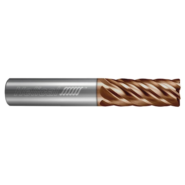 Helical Solutions 81922 | HEV-R-61000-R.060 1" Diameter x 1" Shank x 2" LOC x 4-1/2" OAL x 0.0600" Corner Radius 6 Flute Tplus Coated Solid Carbide Corner Radius End Mill For Steels, High-Temp Alloys & Titanium