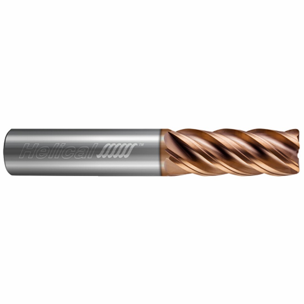 Helical Solutions 59856 | HEV-S-50187-R.010 3/16" Diameter x 3/16" Shank x 5/16" LOC x 2" OAL x 0.0100" Corner Radius 5 Flute Tplus Coated Solid Carbide Corner Radius End Mill For Steels, High-Temp Alloys & Titanium