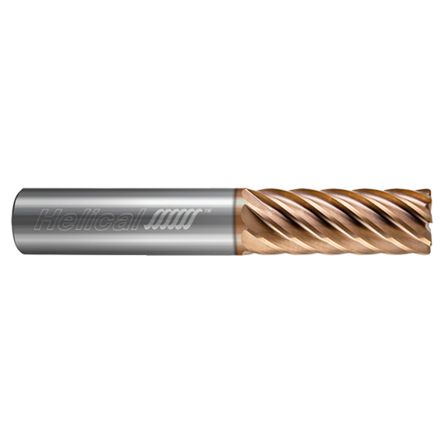 Helical Solutions 59962 | HXF-R-070375-R.020 3/8" Diameter x 3/8" Shank x 1" LOC x 3" OAL x 0.0200" Corner Radius 7 Flute Tplus Coated Solid Carbide Corner Radius End Mill For Steels, High-Temp Alloys & Titanium