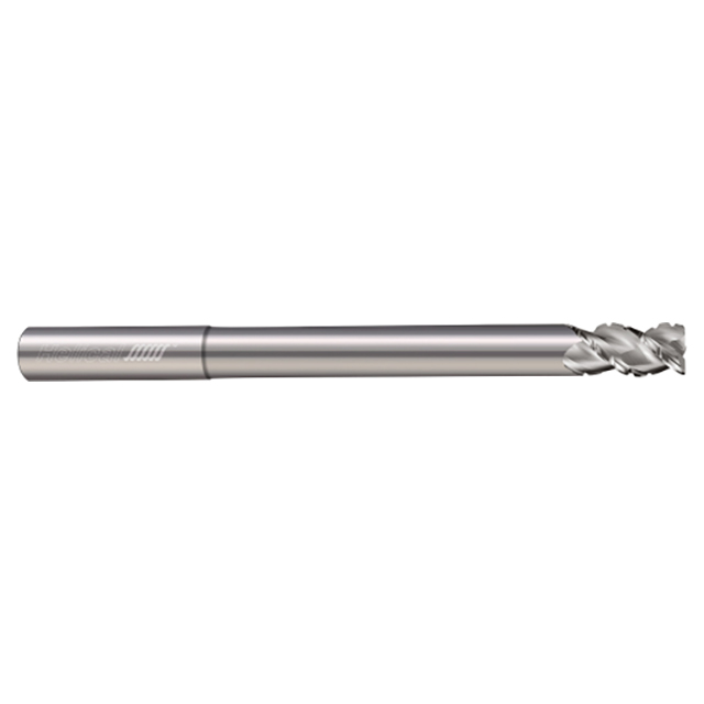 Helical Solutions 28435 | H45AL-C-RN-L-30750-R.030 3/4" Diameter x 3/4" Shank x 1" LOC x 3-3/8" Reach x 6" OAL x 0.030" Corner Radius 3 Flute Uncoated Solid Carbide Reduced Neck Roughing End Mill For Aluminum