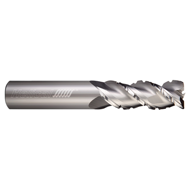 Helical Solutions 29150 | H45AL-C-R-30250-R.020 1/4" Diameter x 1/4" Shank x 3/4" LOC x 2-1/2" OAL x 0.020" Corner Radius 3 Flute Uncoated Solid Carbide Roughing End Mill For Aluminum