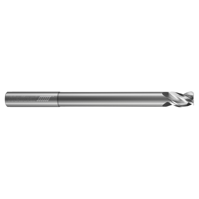Helical Solutions 46255 | H40ALV-RN-M-30375-R.030 3/8" Diameter x 3/8" Shank x 1/2" LOC x 2-1/8" Reach x 4" OAL x 0.030" Corner Radius 3 Flute Uncoated Solid Carbide Reduced Neck End Mill For Aluminum