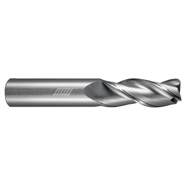 Helical Solutions 59052 | H35AL-M-30250-R.010 1/4" Diameter x 1/4" Shank x 1" LOC x 3" OAL x 0.0100" Corner Radius 3 Flute Uncoated Solid Carbide Corner Radius End Mill For Aluminum