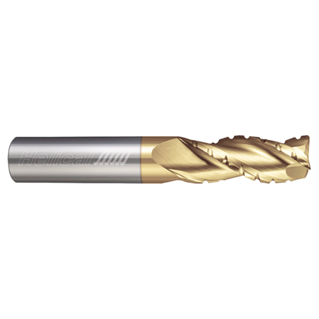 Helical Solutions 82148 | H35ALV-C-025-30500-R.020 1/2" Diameter x 1/2" Shank x 1-1/4" LOC x 3" OAL x 0.020" Corner Radius 3 Flute Zplus Coated Solid Carbide Roughing End Mill For Aluminum