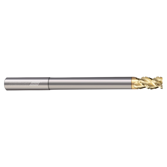 Helical Solutions 28227 | H45AL-C-RN-M-30375-R.020 3/8" Diameter x 3/8" Shank x 1/2" LOC x 2-1/8" Reach x 4" OAL x 0.0200" Corner Radius 3 Flute Zplus Coated Solid Carbide Reduced Neck Roughing End Mill For Aluminum