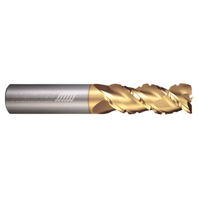 Helical Solutions 29317 | H45AL-C-M-30375-R.020 3/8" Diameter x 3/8" Shank x 1-1/4" LOC x 3-1/2" OAL x 0.0200" Corner Radius 3 Flute Zplus Coated Solid Carbide Roughing End Mill For Aluminum