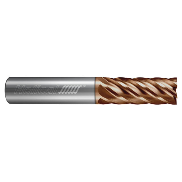 Helical Solutions 81898 | HEV-M-60750 3/4" Diameter x 3/4" Shank x 2-1/4" LOC x 5" OAL 6 Flute Single End Tplus Coated Solid Carbide Square End Mill