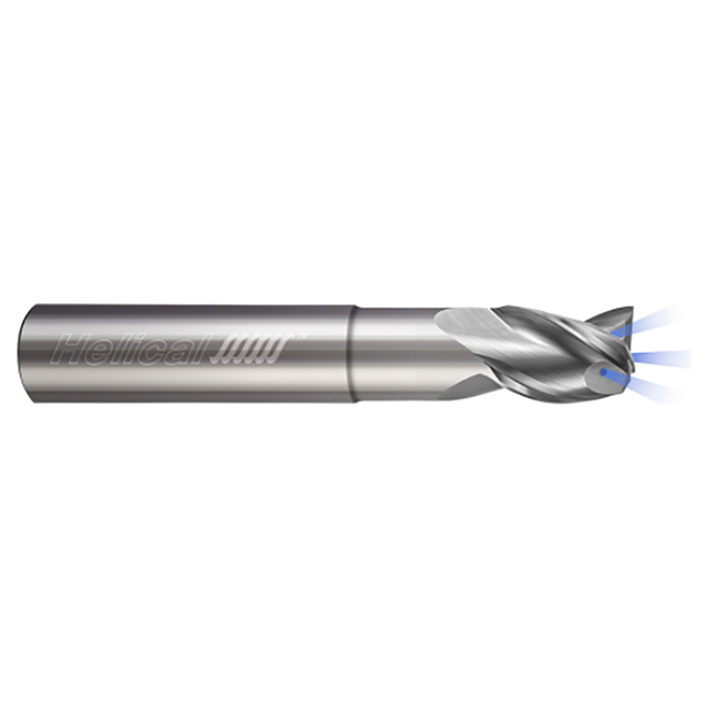 Helical Solutions 60031 | HMGC-RN-053-30375 3/8" Diameter x 3/8" Shank x 1/2" LOC x 2" Reach x 3-1/4" OAL 3 Flute Single End Uncoated Solid Carbide Reduced Neck Square End Mill For Aluminum