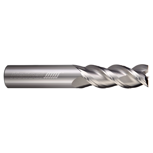 Helical Solutions 03390 | H45AL-LX-30375 3/8" Diameter x 3/8" Shank x 2" LOC x 4" OAL 3 Flute Single End Uncoated Solid Carbide Square End Mill For Aluminum