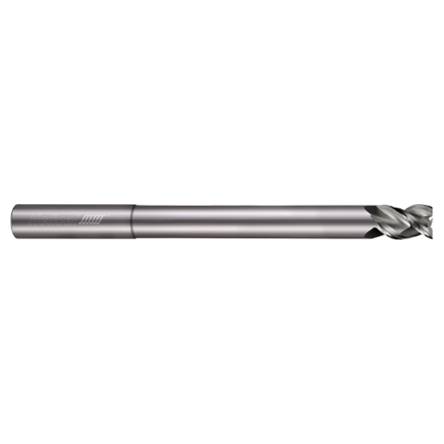 Helical Solutions 19135 | H45AL-RN-M-30250 1/4" Diameter x 1/4" Shank x 3/8" LOC x 2-1/8" Reach x 4" OAL 3 Flute Single End Uncoated Solid Carbide Reduced Neck Square End Mill For Aluminum