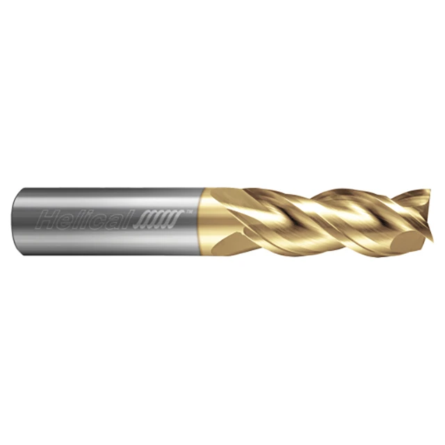 Helical Solutions 81414 | H40ALV-M-30375 3/8" Diameter x 3/8" Shank x 1-1/4" LOC x 3" OAL 3 Flute Single End Zplus Coated Solid Carbide Square End Mill For Aluminum