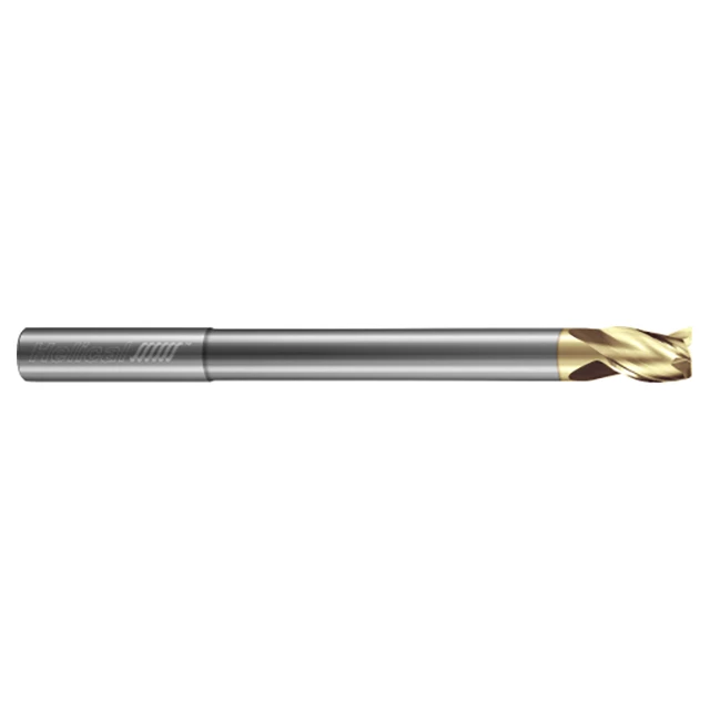 Helical Solutions 04122 | H35AL-RN-R-30250 1/4" Diameter x 1/4" Shank x 3/8" LOC x 1-1/8" Reach x 4" OAL 3 Flute Single End Zplus Coated Solid Carbide Reduced Neck Square End Mill For Aluminum