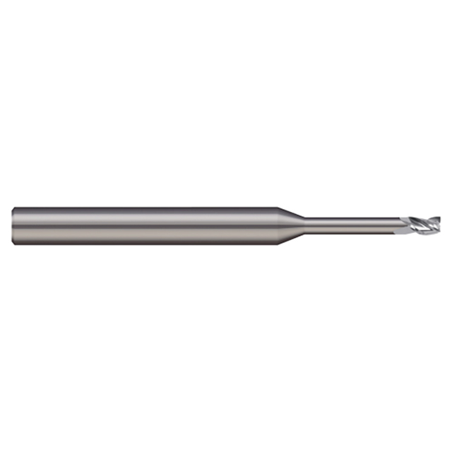 Micro 100 MEFM-015-1200 | 1.50mm Diameter x 3.00mm Shank x 2.20mm LOC x 12.00mm Reach x 38.00mm OAL 2 Flute Uncoated Carbide Square End Mill For Steels & High Temperature Alloys