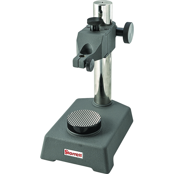 Starrett 3672 | Indicator Stand With Round Serrated Anvil, 3/8 Stem Hole, 8mm Bushing, Cast Iron Base & Fine Adjustment