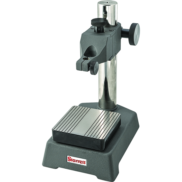 Starrett 3673 | Indicator Stand With Square Anvil, 3/8" Stem Hole, 8mm Bushing, Cast Iron Base & Fine Adjustment