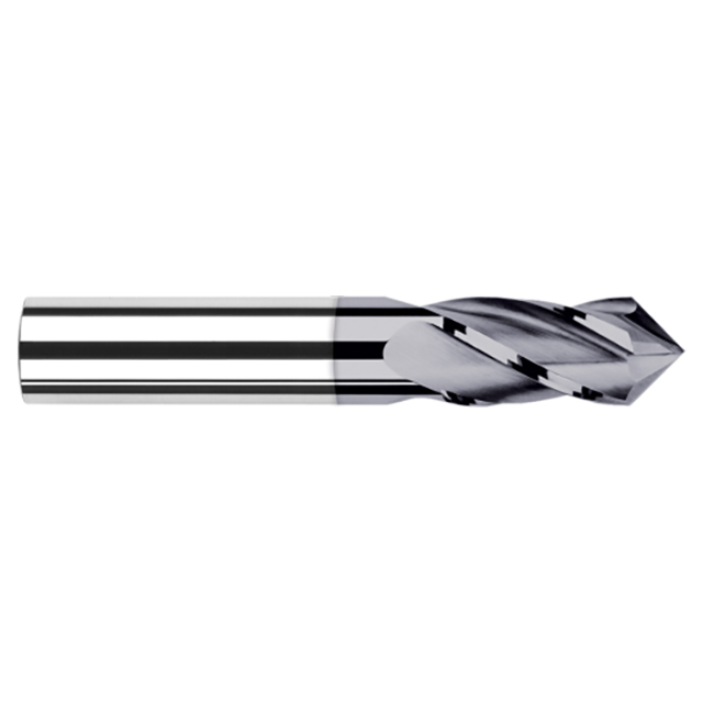 Harvey Tool 824216-C3 | 1/8" Diameter x 1/8" Shank x 1/2" LOC x 4" OAL 90 Degree Angle 4 Flute AlTiN Coated Carbide Drill Mill