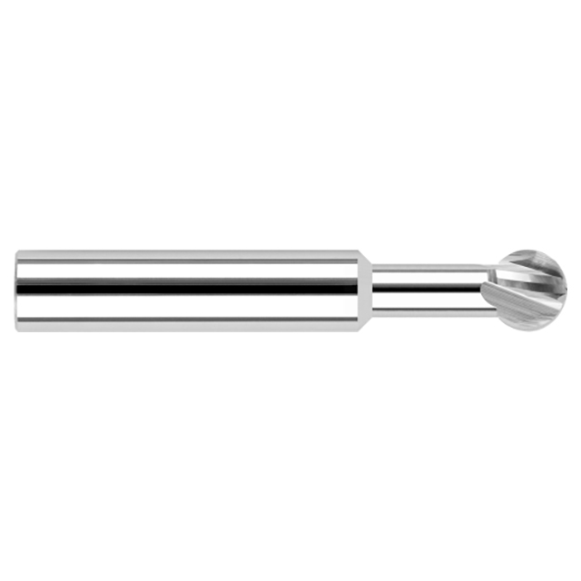 Harvey Tool 846608 | 270 Degree Wrap Angle x 1/8" Diameter x 0.1070" LOC x 1/8" Shank x 3" OAL 4 Flute Uncoated Carbide Undercutting End Mill - Spherical Ball