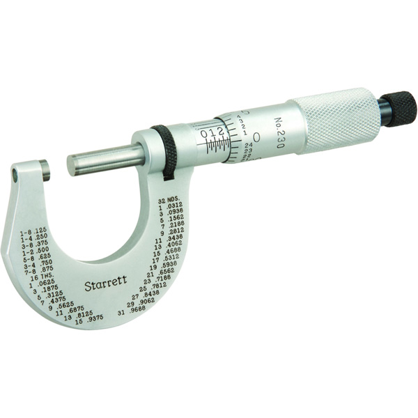 Starrett T230XRL W/SLC | 0"-1" Outside Micrometer 0.0001" Graduation Ratchet Thimble