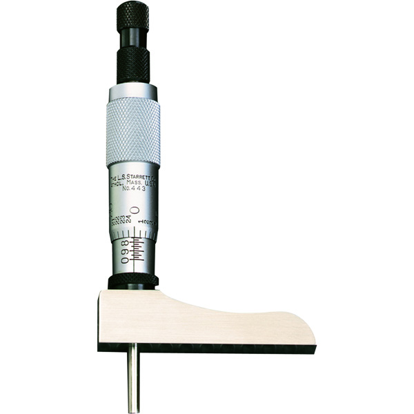 Starrett 443Z-3RL | 0"-3" Range Depth Micrometer 0.0010" Graduation 2" (Half Base) Base Length Ratchet Thimble