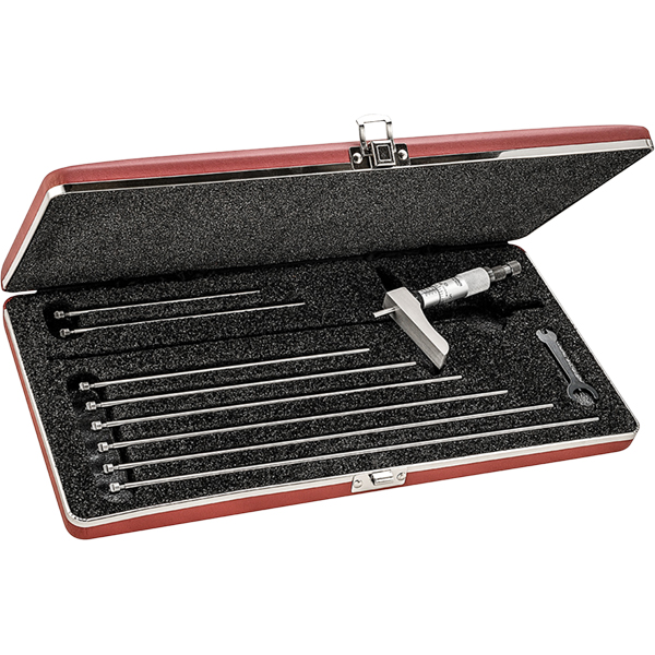 Starrett 52175 | 0"-9" Range Depth Micrometer 0.0010" Graduation 2" (Half Base) Base Length Ratchet Thimble
